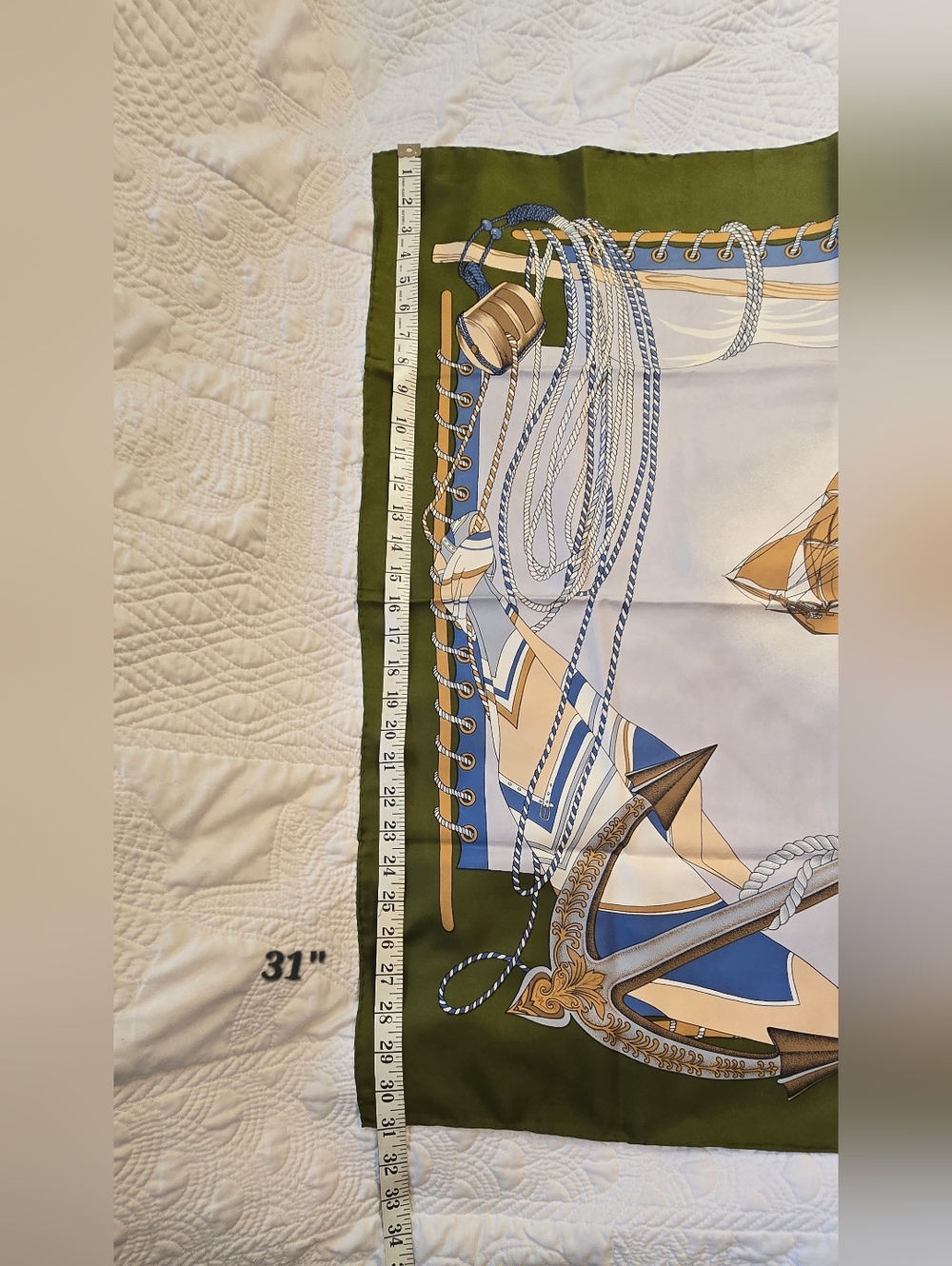 100% Silk Nautical Theme Sailing Ship Scarf. - Picture 9 of 10